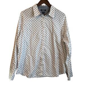 Chaps Women Top 2X Polka Dot Cotton Button Up Coastal Preppy Travel‎ Office